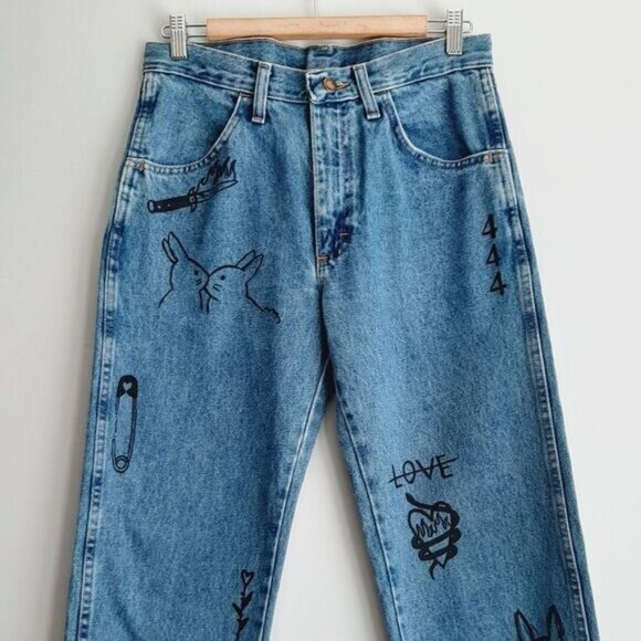 Rustler Blue High Rise Women Jeans with Black Graphics - Picture 3 of 16